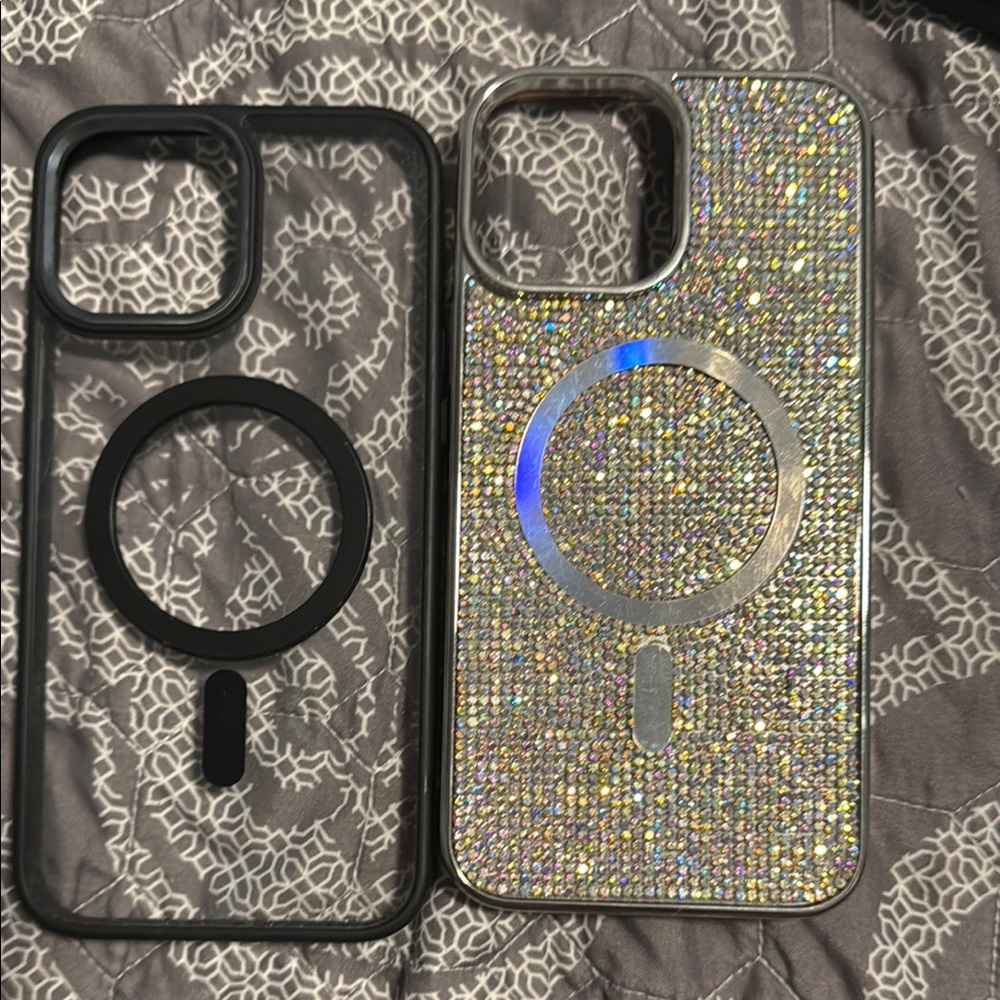 iPhone 13 ProMax Glitter Silver and black Phone Case with MagSafe Compatibility
